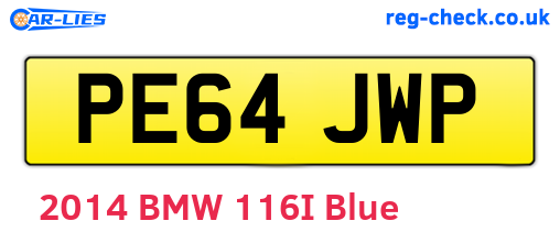 PE64JWP are the vehicle registration plates.