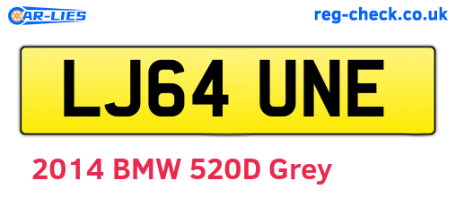 LJ64UNE are the vehicle registration plates.