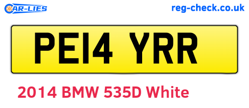 PE14YRR are the vehicle registration plates.