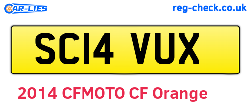 SC14VUX are the vehicle registration plates.