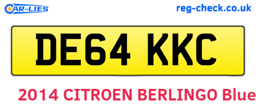 DE64KKC are the vehicle registration plates.