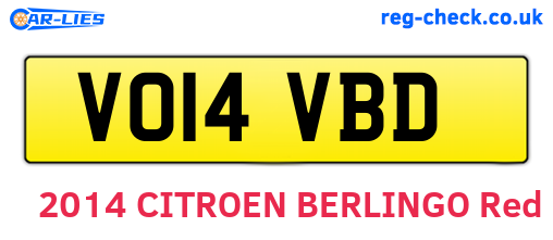 VO14VBD are the vehicle registration plates.