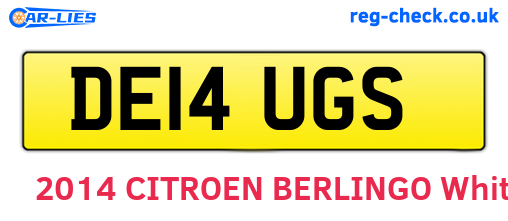 DE14UGS are the vehicle registration plates.