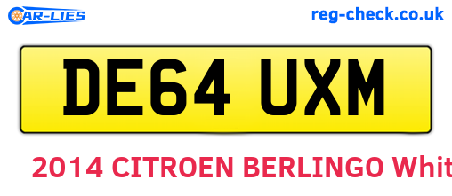 DE64UXM are the vehicle registration plates.