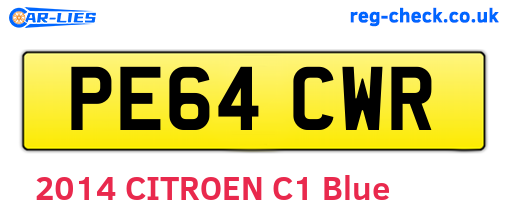 PE64CWR are the vehicle registration plates.