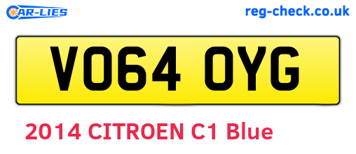 VO64OYG are the vehicle registration plates.