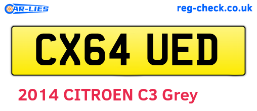 CX64UED are the vehicle registration plates.
