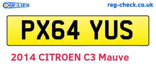 PX64YUS are the vehicle registration plates.