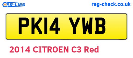 PK14YWB are the vehicle registration plates.