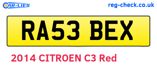 RA53BEX are the vehicle registration plates.