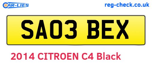 SA03BEX are the vehicle registration plates.