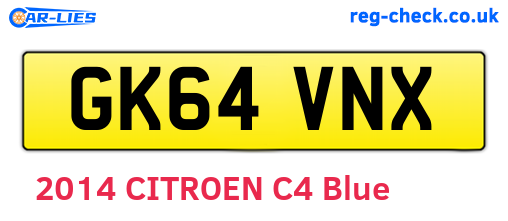 GK64VNX are the vehicle registration plates.