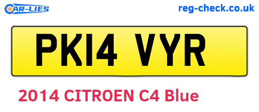 PK14VYR are the vehicle registration plates.