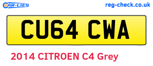 CU64CWA are the vehicle registration plates.