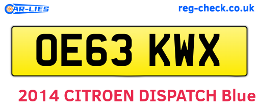 OE63KWX are the vehicle registration plates.