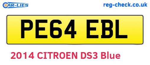 PE64EBL are the vehicle registration plates.