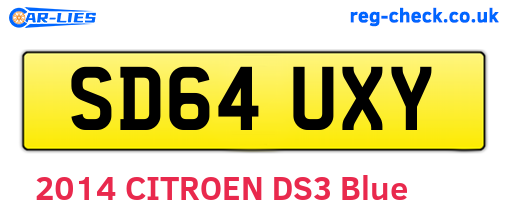 SD64UXY are the vehicle registration plates.
