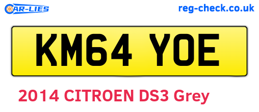 KM64YOE are the vehicle registration plates.