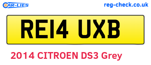 RE14UXB are the vehicle registration plates.