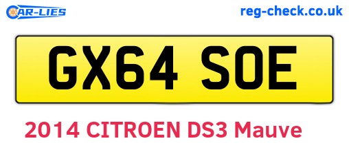 GX64SOE are the vehicle registration plates.