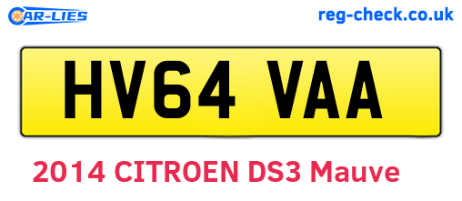 HV64VAA are the vehicle registration plates.