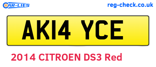 AK14YCE are the vehicle registration plates.