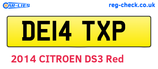 DE14TXP are the vehicle registration plates.