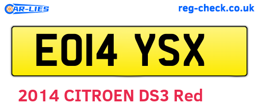 EO14YSX are the vehicle registration plates.