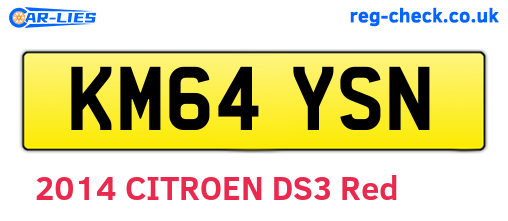 KM64YSN are the vehicle registration plates.