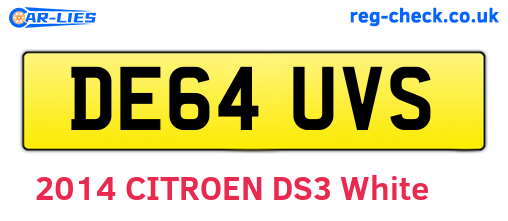 DE64UVS are the vehicle registration plates.