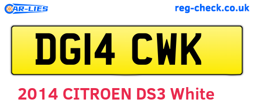 DG14CWK are the vehicle registration plates.