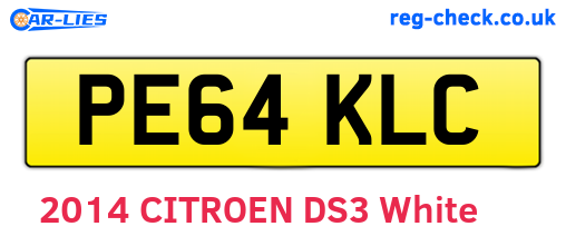 PE64KLC are the vehicle registration plates.