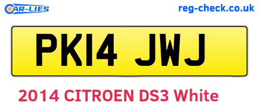 PK14JWJ are the vehicle registration plates.