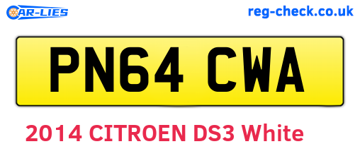 PN64CWA are the vehicle registration plates.