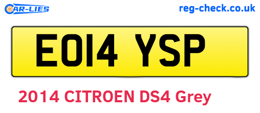 EO14YSP are the vehicle registration plates.