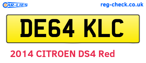 DE64KLC are the vehicle registration plates.
