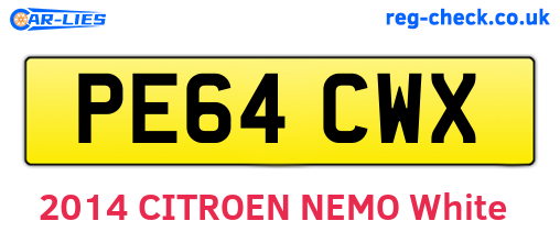 PE64CWX are the vehicle registration plates.