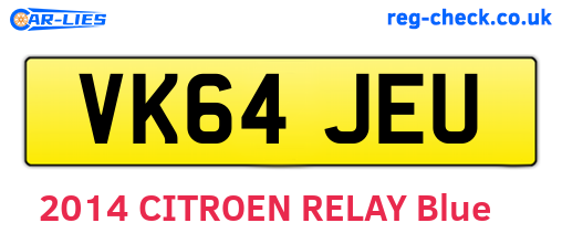 VK64JEU are the vehicle registration plates.