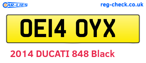 OE14OYX are the vehicle registration plates.