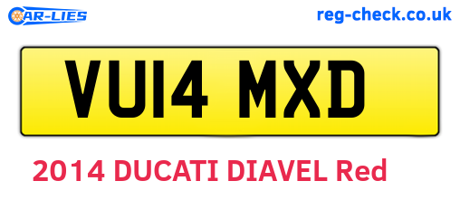 VU14MXD are the vehicle registration plates.