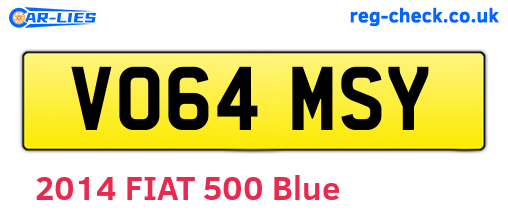 VO64MSY are the vehicle registration plates.