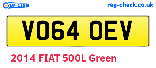 VO64OEV are the vehicle registration plates.