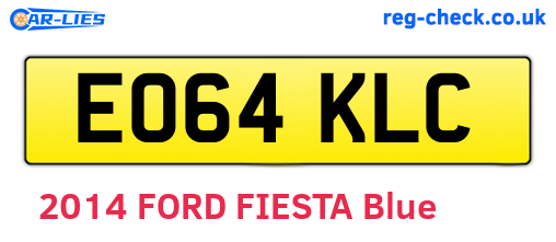 EO64KLC are the vehicle registration plates.