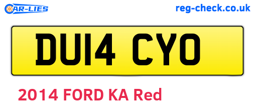 DU14CYO are the vehicle registration plates.