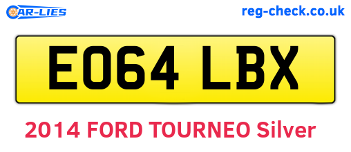 EO64LBX are the vehicle registration plates.