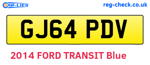 GJ64PDV are the vehicle registration plates.