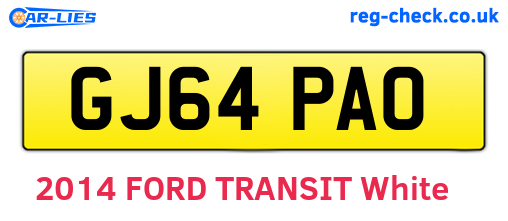 GJ64PAO are the vehicle registration plates.