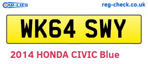 WK64SWY are the vehicle registration plates.