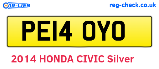 PE14OYO are the vehicle registration plates.