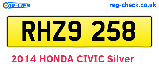 RHZ9258 are the vehicle registration plates.